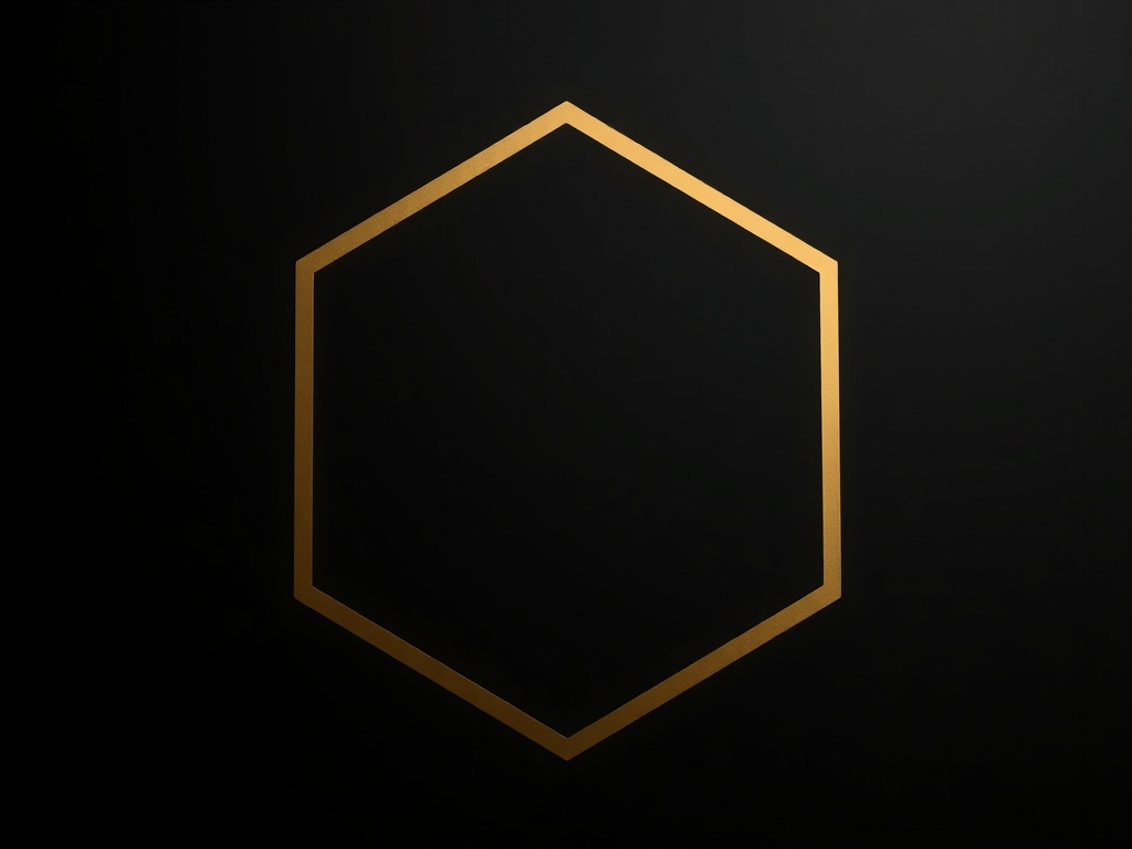 Minimalist abstract geometric shape (subtle hexagon or interlocking lines) in matte gold, on a dark background, soft studio lighting, 8k.